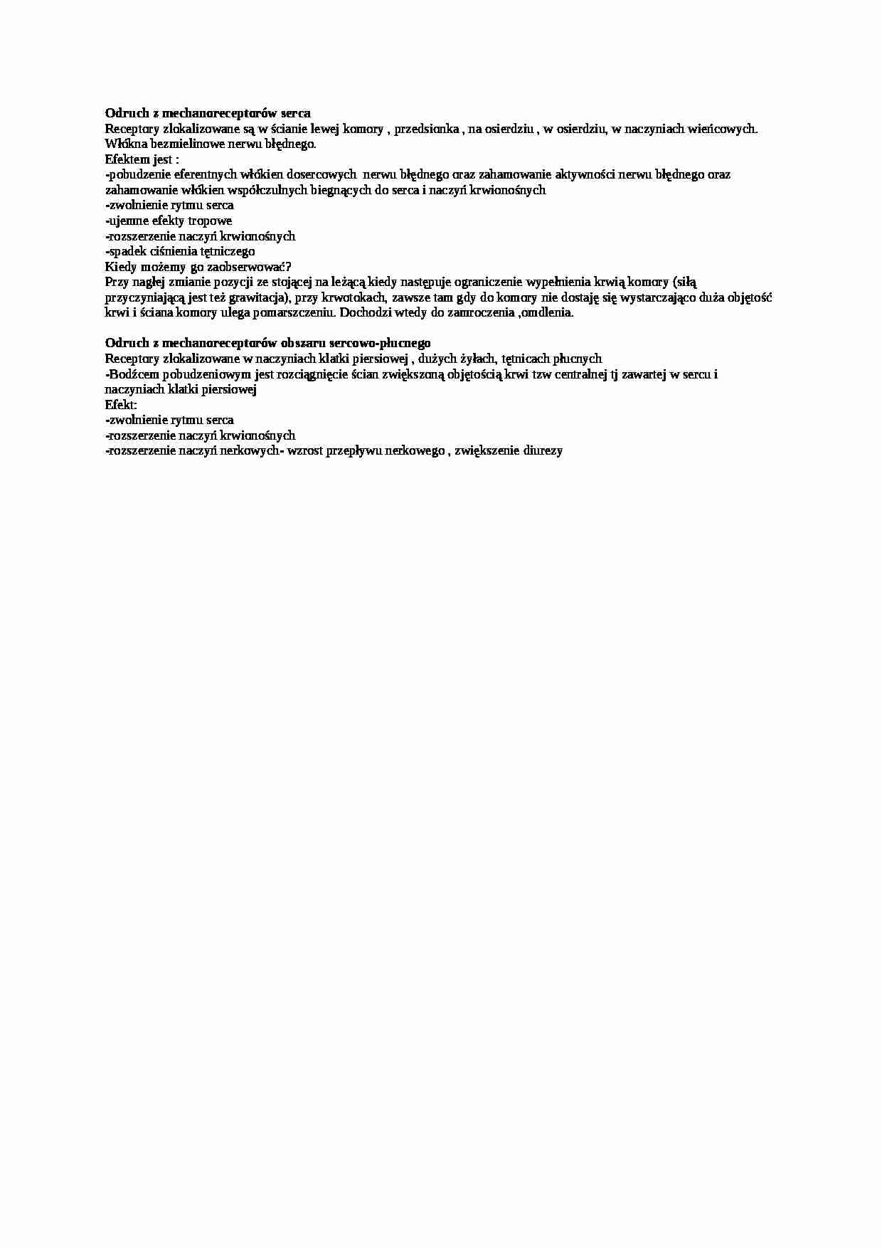 Wykład - odruch z mechanoreceptorów serca , sem IV - strona 1