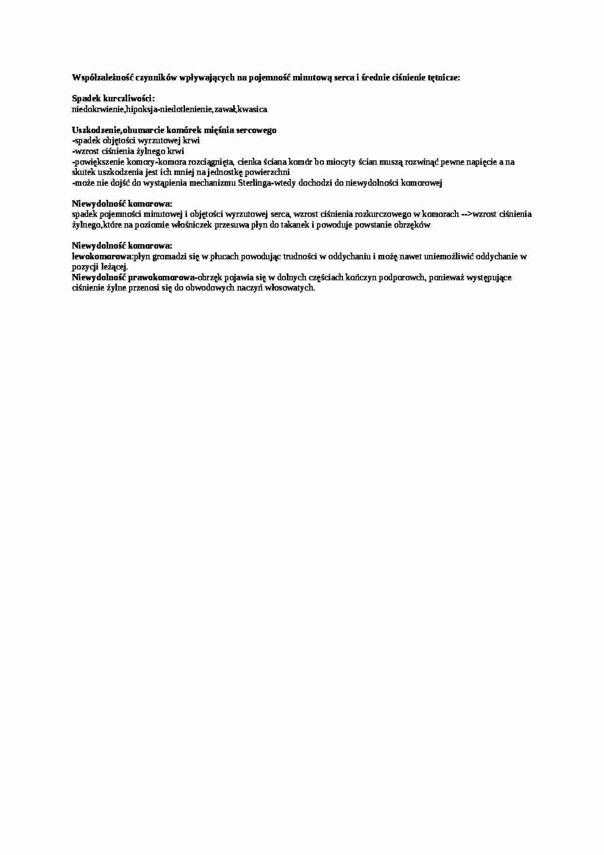 Wykład - współzalezność czynników na pojemność minutową serca, sem IV - strona 1