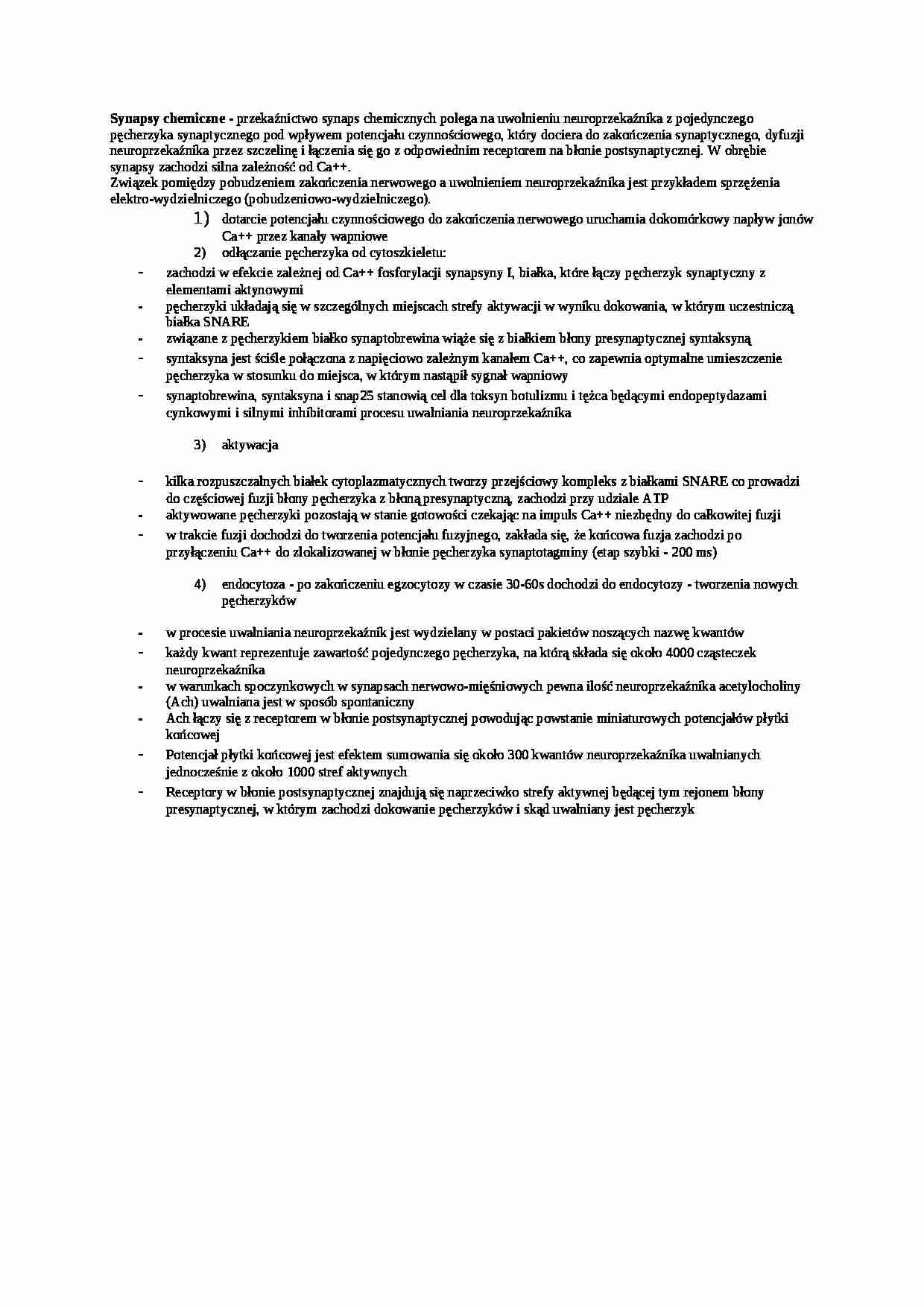Wykład - synapsy chemiczne, sem IV - strona 1