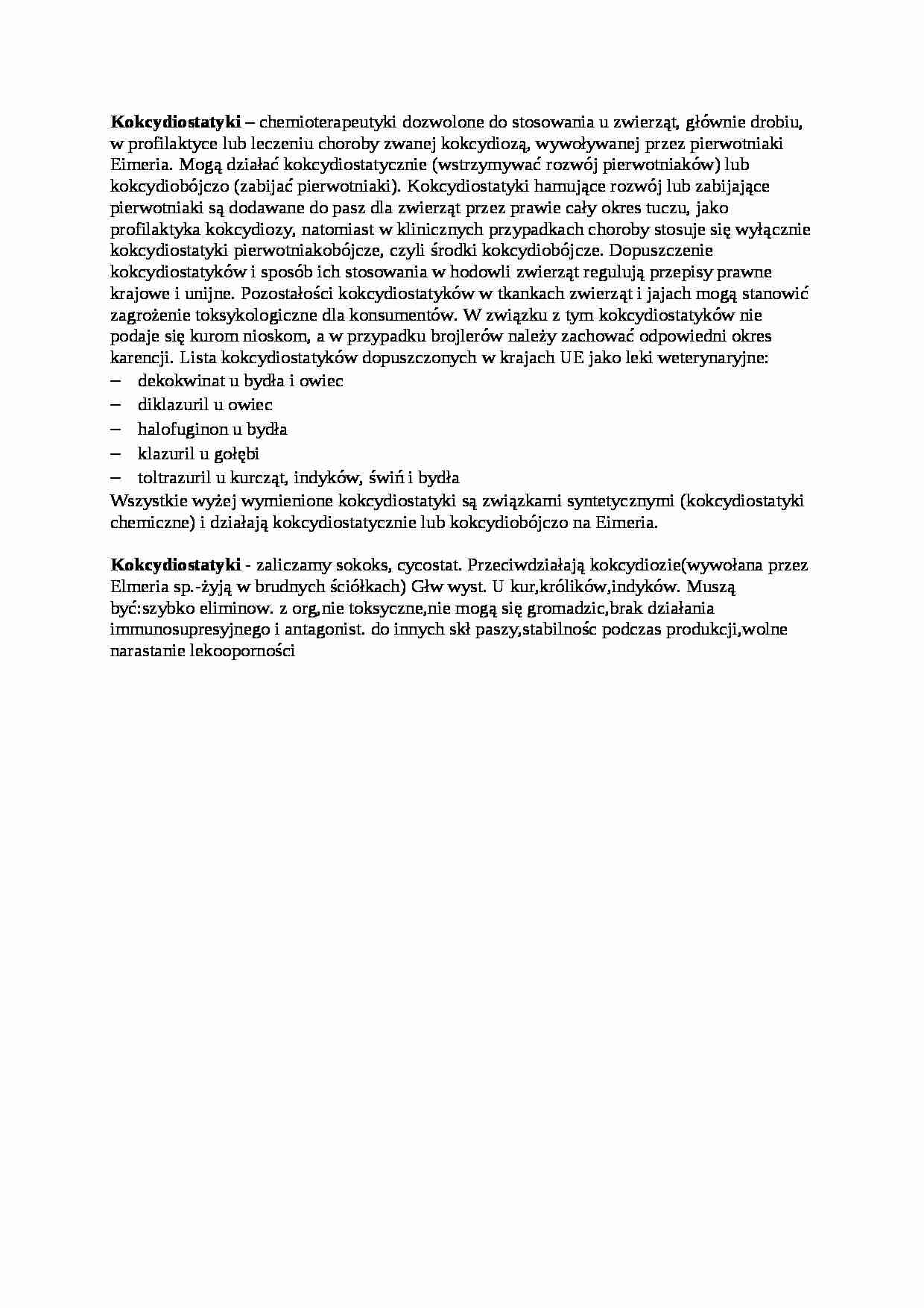 Wykład - kokcydiostyki, sem IV - strona 1