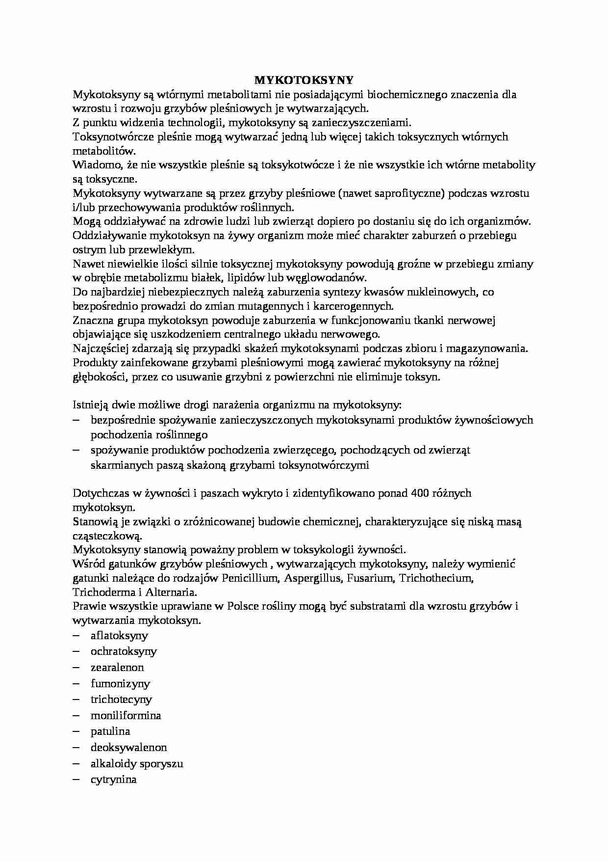 Wykład - mykotoksyny, sem IV - strona 1