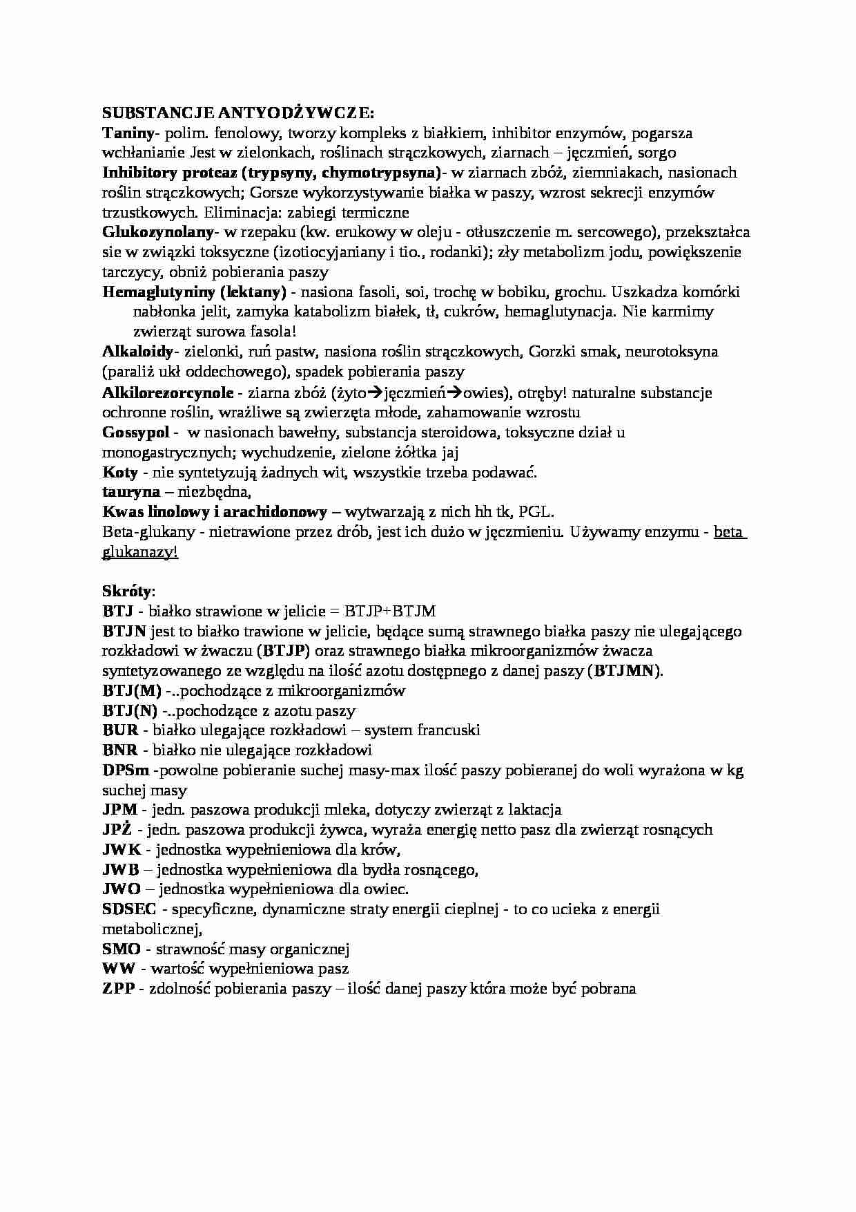 Wykład - substancje antyodżywcze, sem IV - strona 1