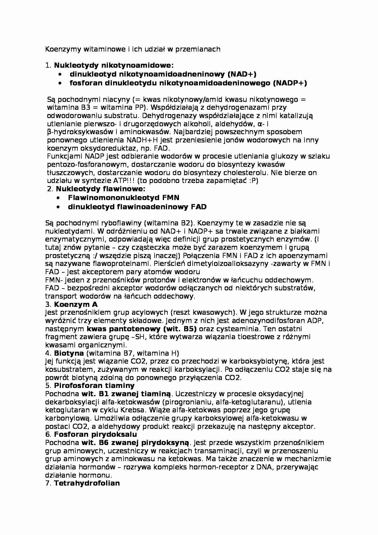 Wykład - koenzymy witaminowe i ich udział w przemianach - strona 1