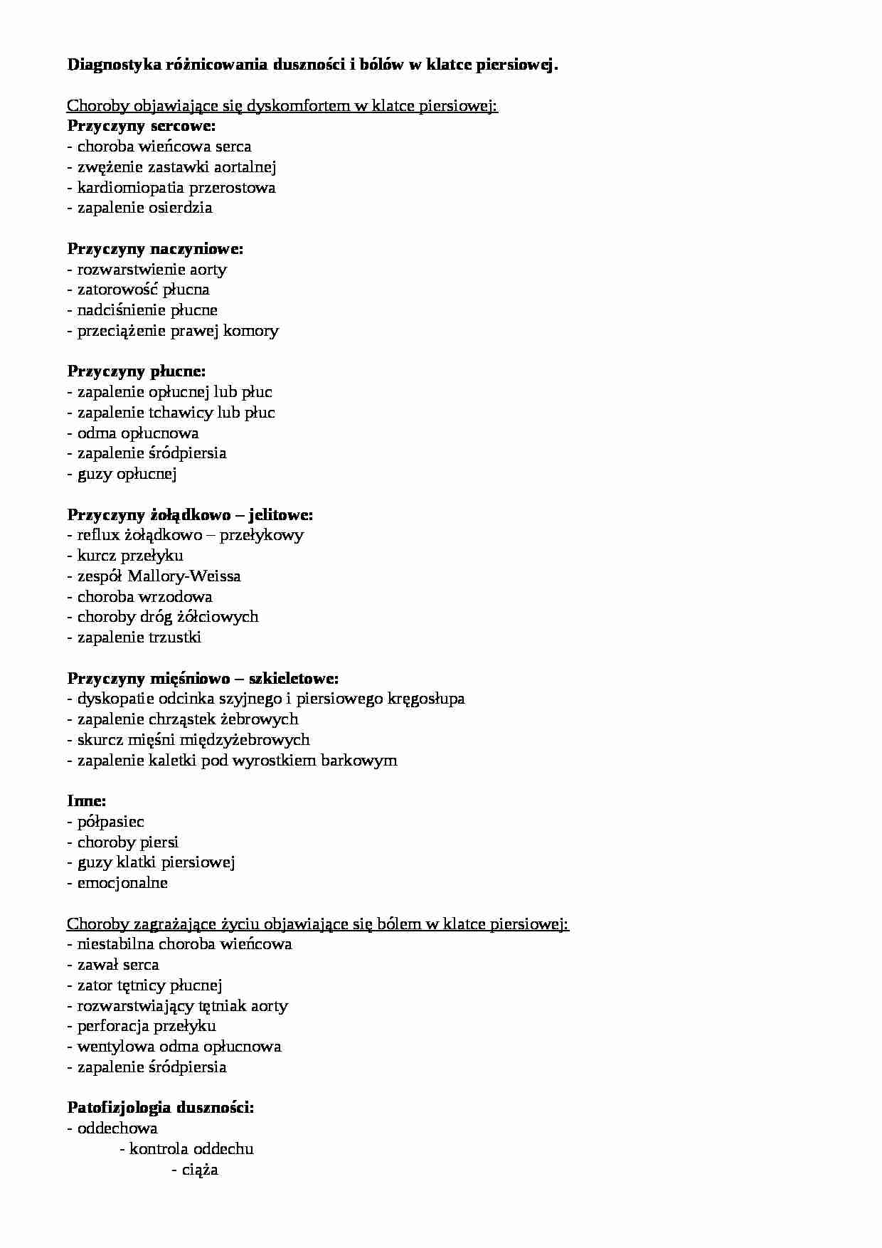 Diagnostyka różnicowania duszności i bólów w klatce piersiowej. - strona 1