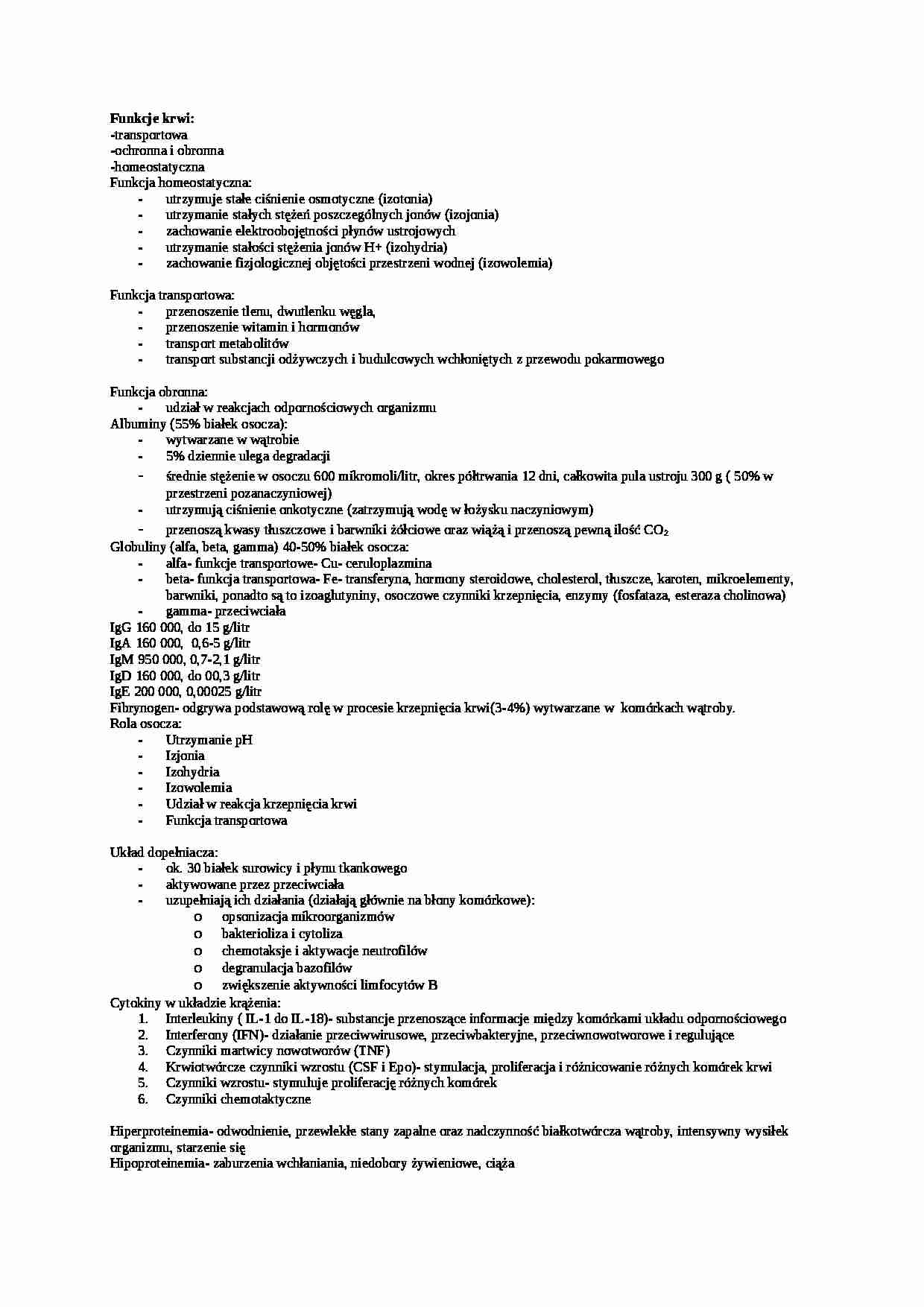 Wykład - funkcje krwi, sem  IV - strona 1