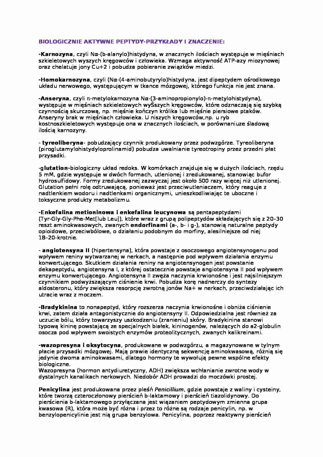 Wykład - biologicznie aktywne peptydy - strona 1
