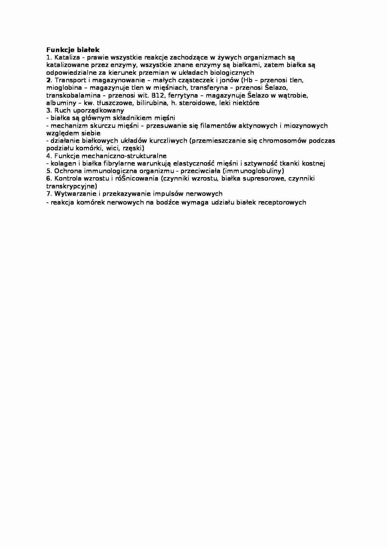 Budowa, funkcje białek - wykład - strona 1