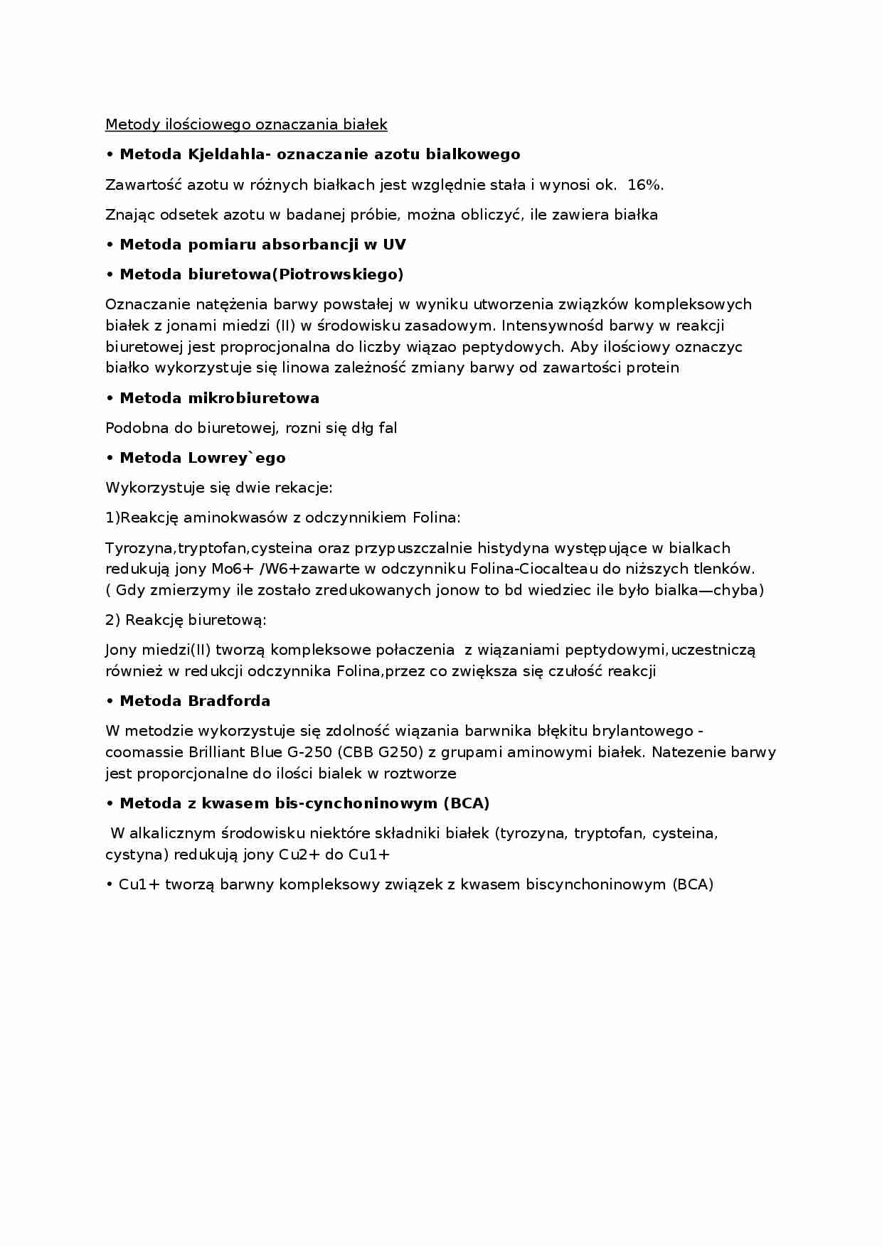 Metody ilościowego oznaczania białek - wykład - strona 1