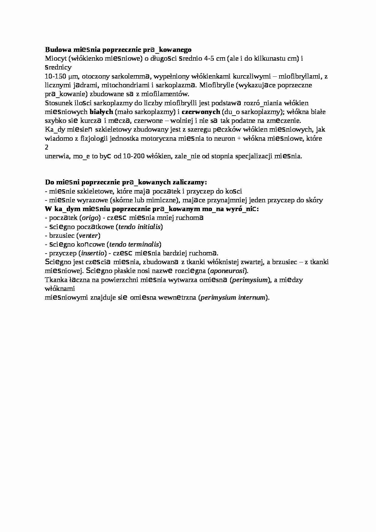 Budowa mięśnia poprzecznie prążkowanego - wykład, sem IV - strona 1