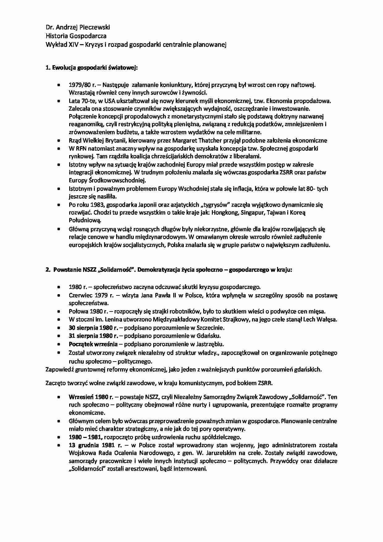 Kryzys i rozpad gospodarki centralnie planowanej-opracowanie - strona 1