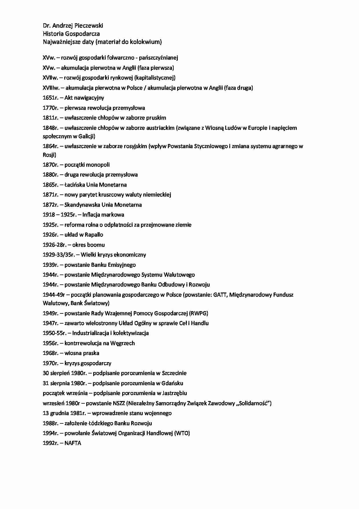 Najważniejsze daty-opracowanie - strona 1