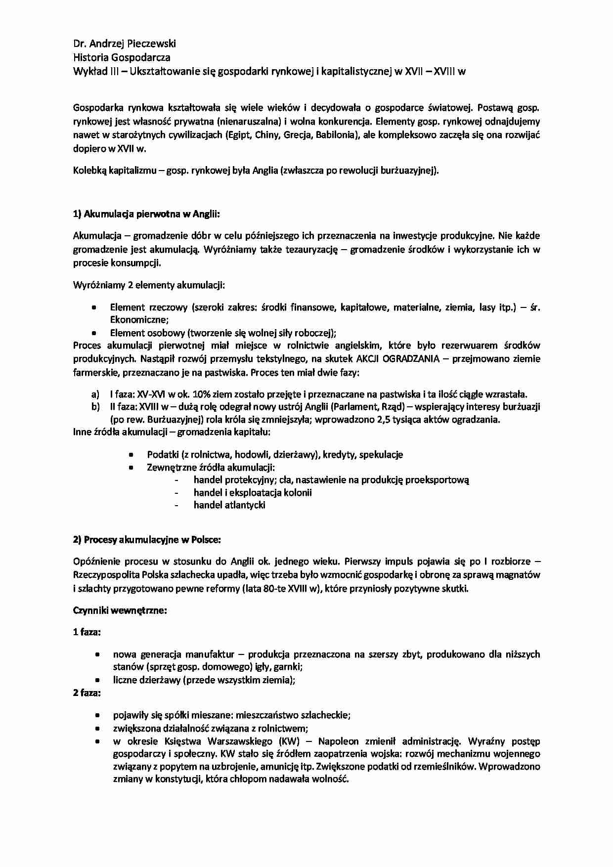 Gospodarka rynkowa i kapitalistyczna w XVII-XVIII w-opracowanie - strona 1