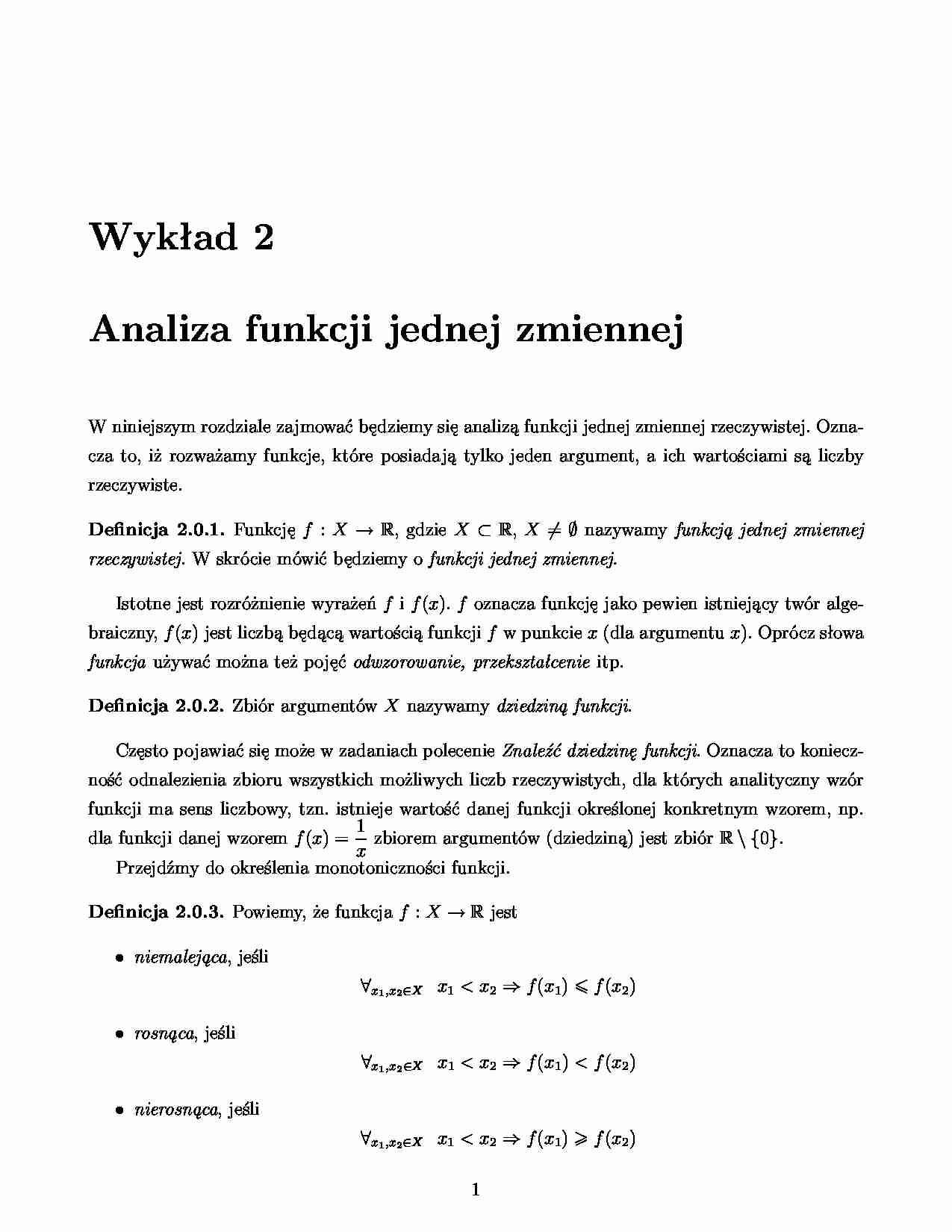  Analiza funkcji jednej zmiennej-wykład - strona 1