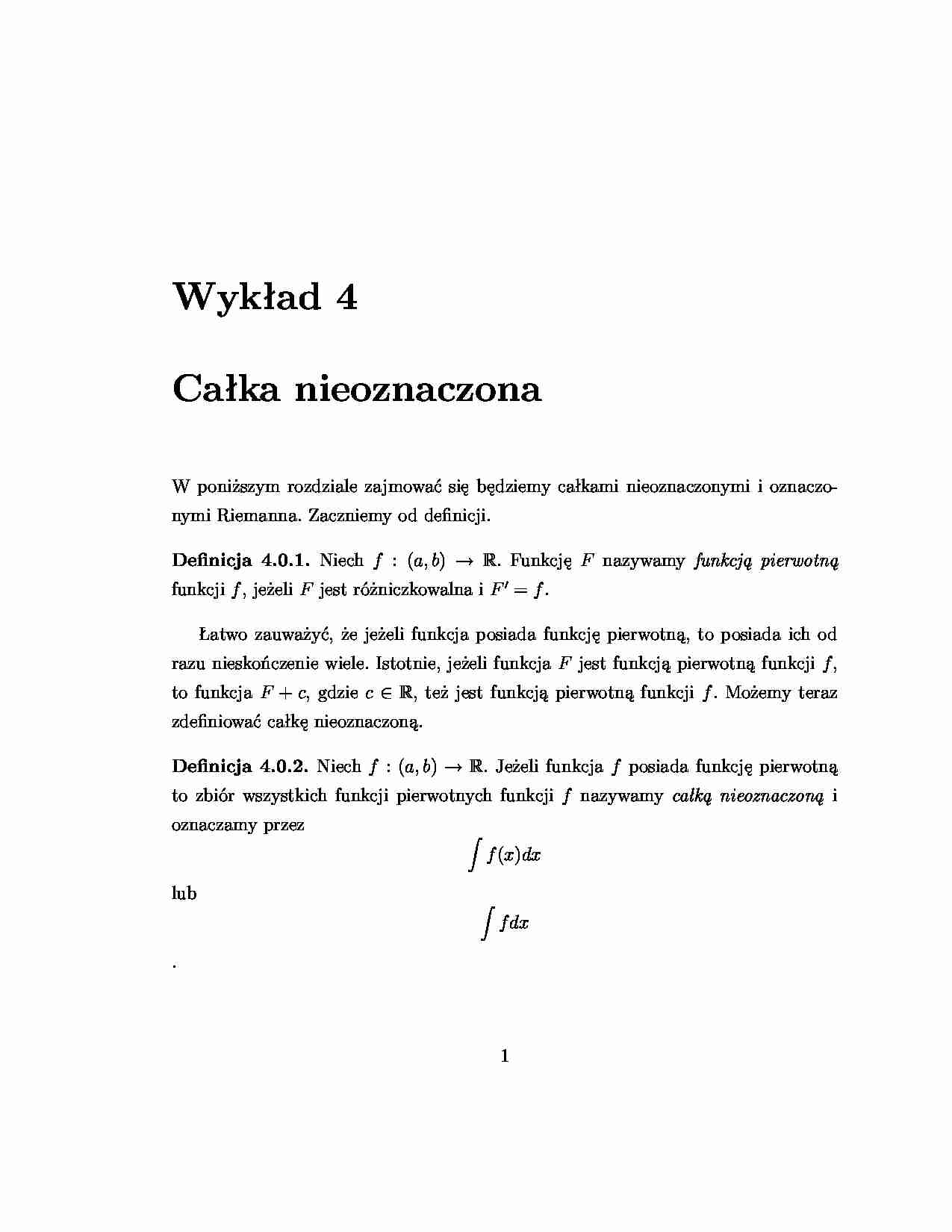  Całka nieoznaczona i oznaczona-wykład - strona 1