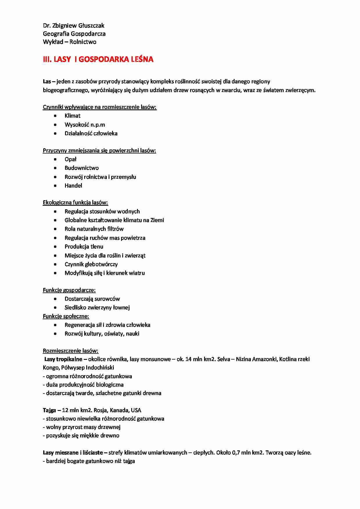 Lasy i gospodarka leśna-opracowanie - strona 1