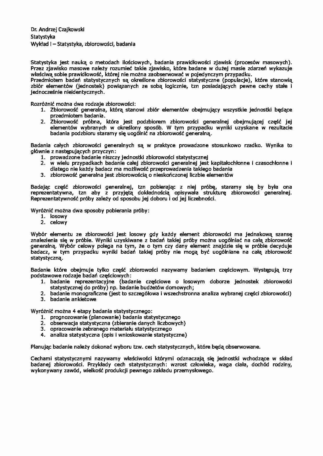  Statystyka - Statystyka, badania stochastyczne - strona 1