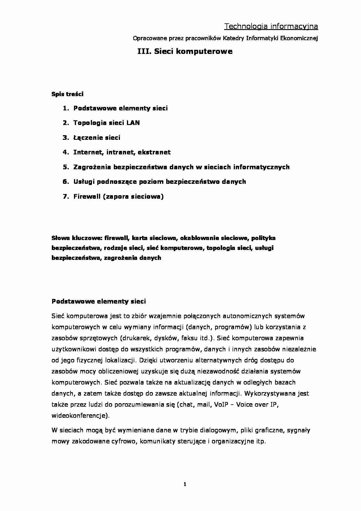 Informatyka - Sieci Komputerowe - strona 1