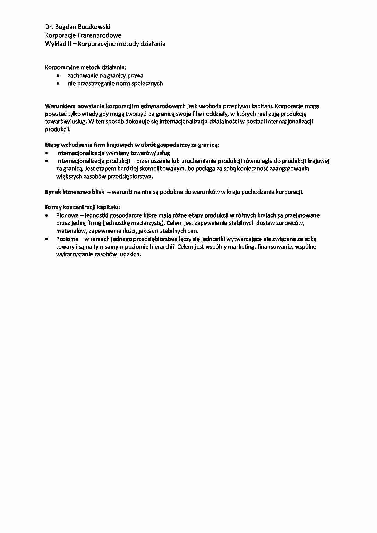 Korporacje Transnarodowe - Korporacyjne metody działania - strona 1
