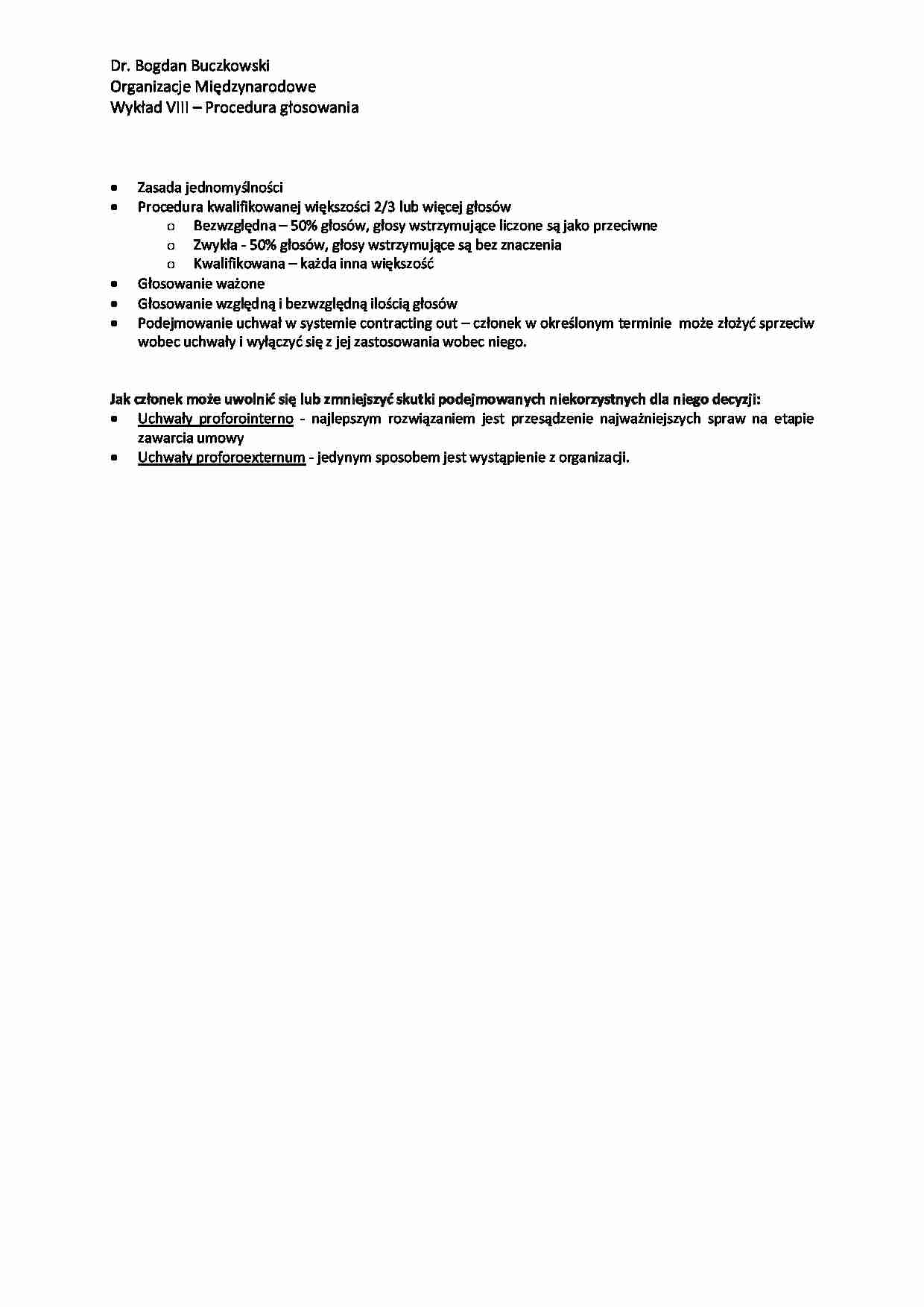  Organizacje Międzynrodowe - Procedura glosowania - strona 1