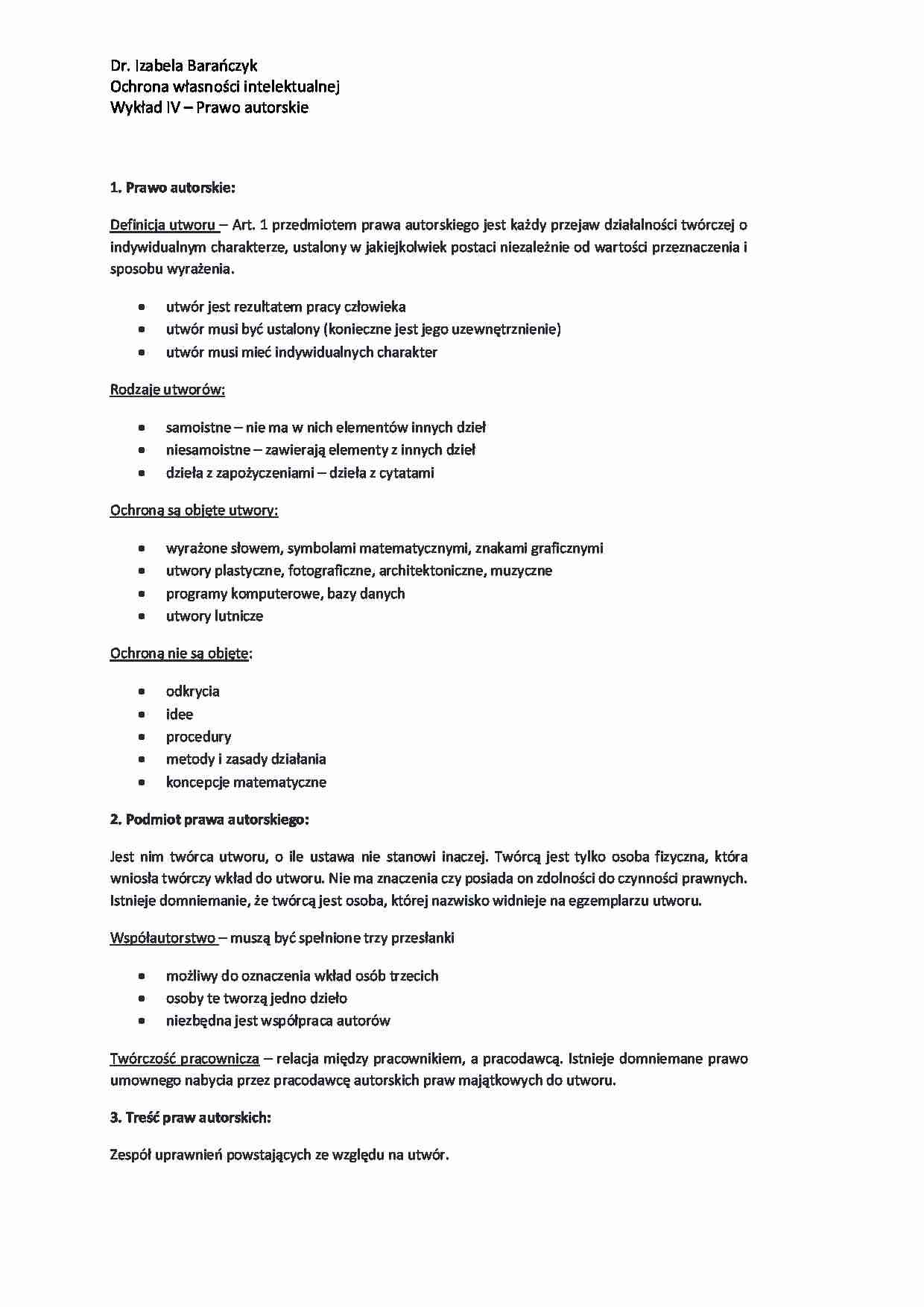 Ochrona Własności Intelektualnej - Prawo autorskie - strona 1