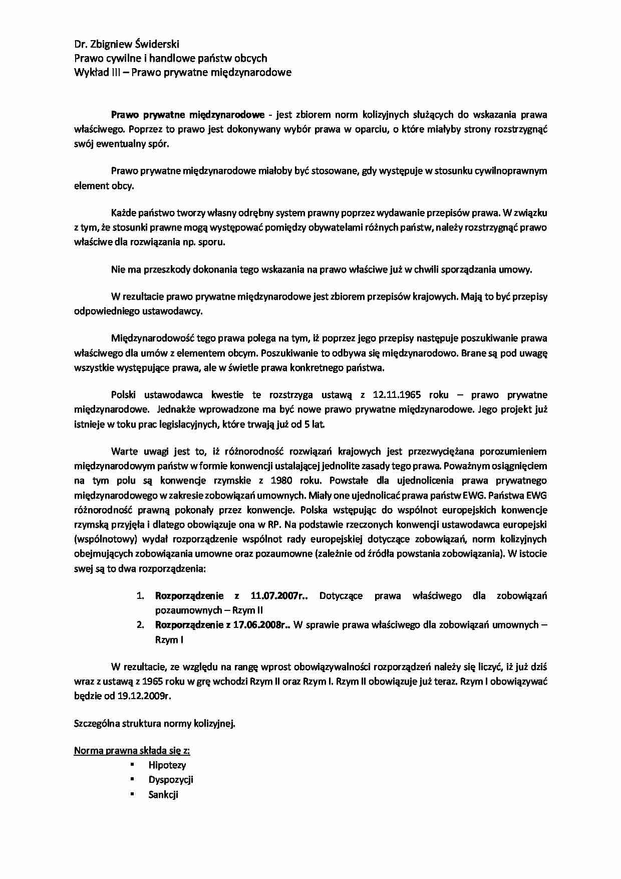 Prawo cywilne i handlowe państw obcych - Prawo prywatne mi_dzynarodowe - strona 1