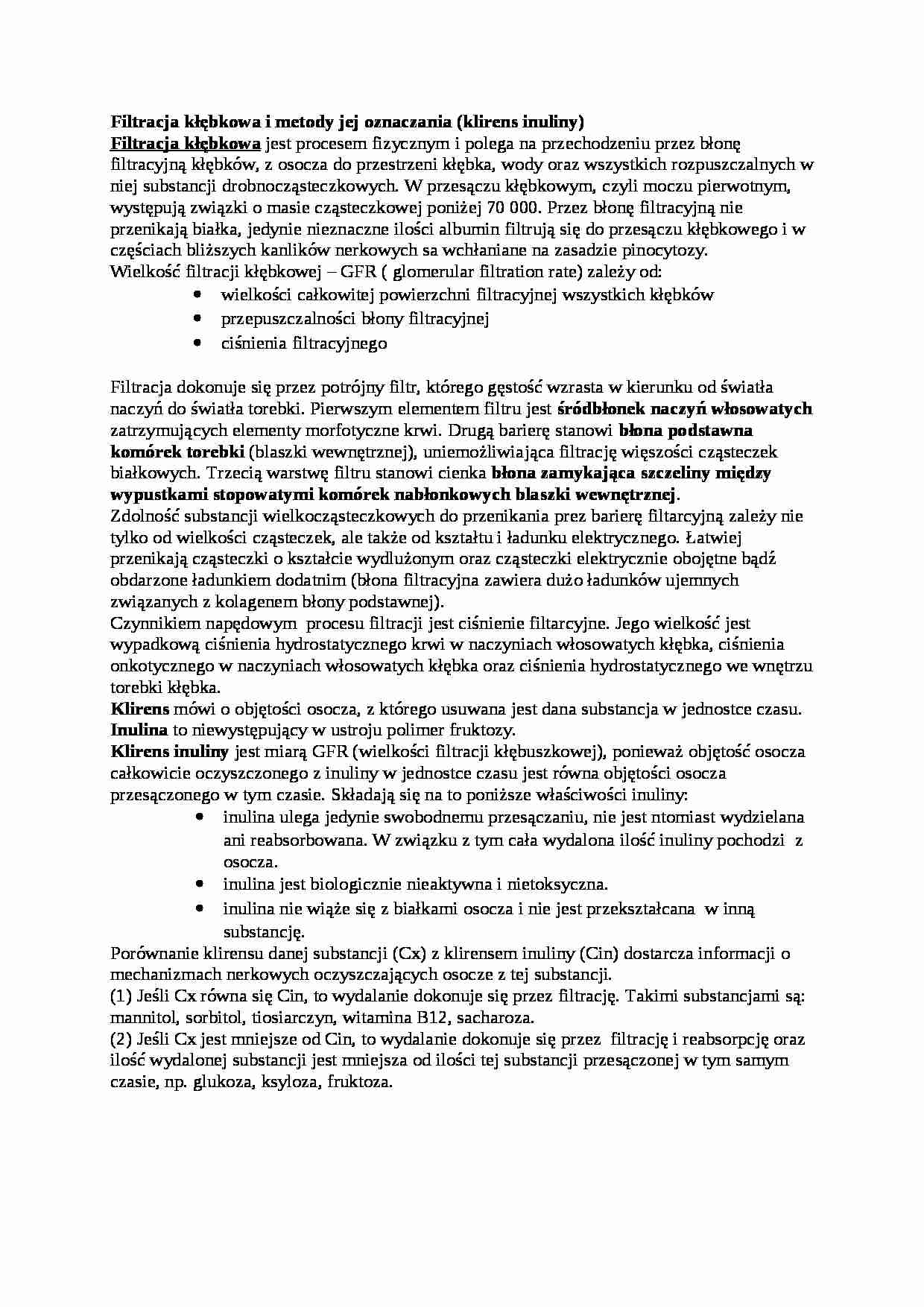 Filtracja kłębkowa  - omówienie - strona 1