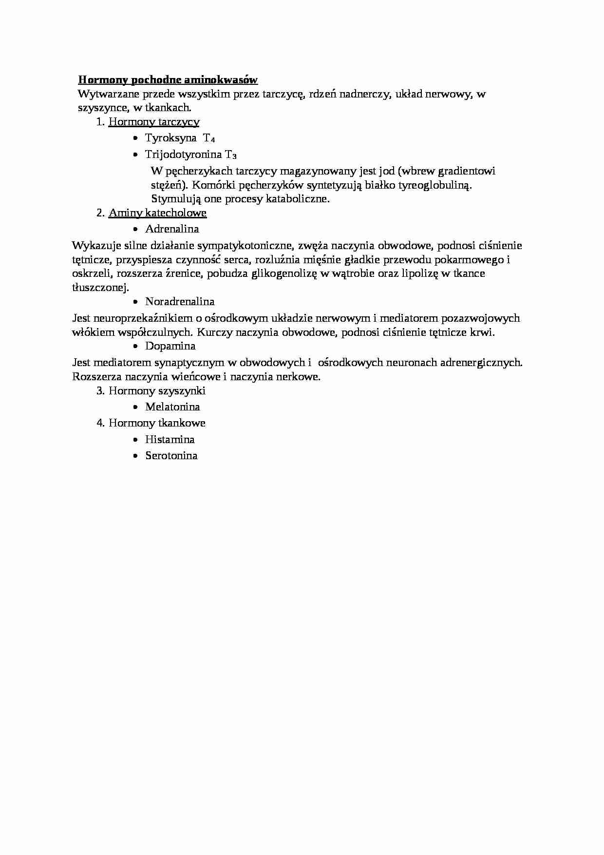 Hormony pochodne aminokwasów - omówienie - strona 1