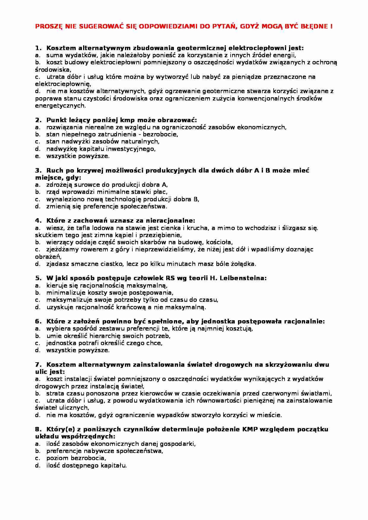 Mikroekonomia - zagadnienia na egzamin 2 - strona 1