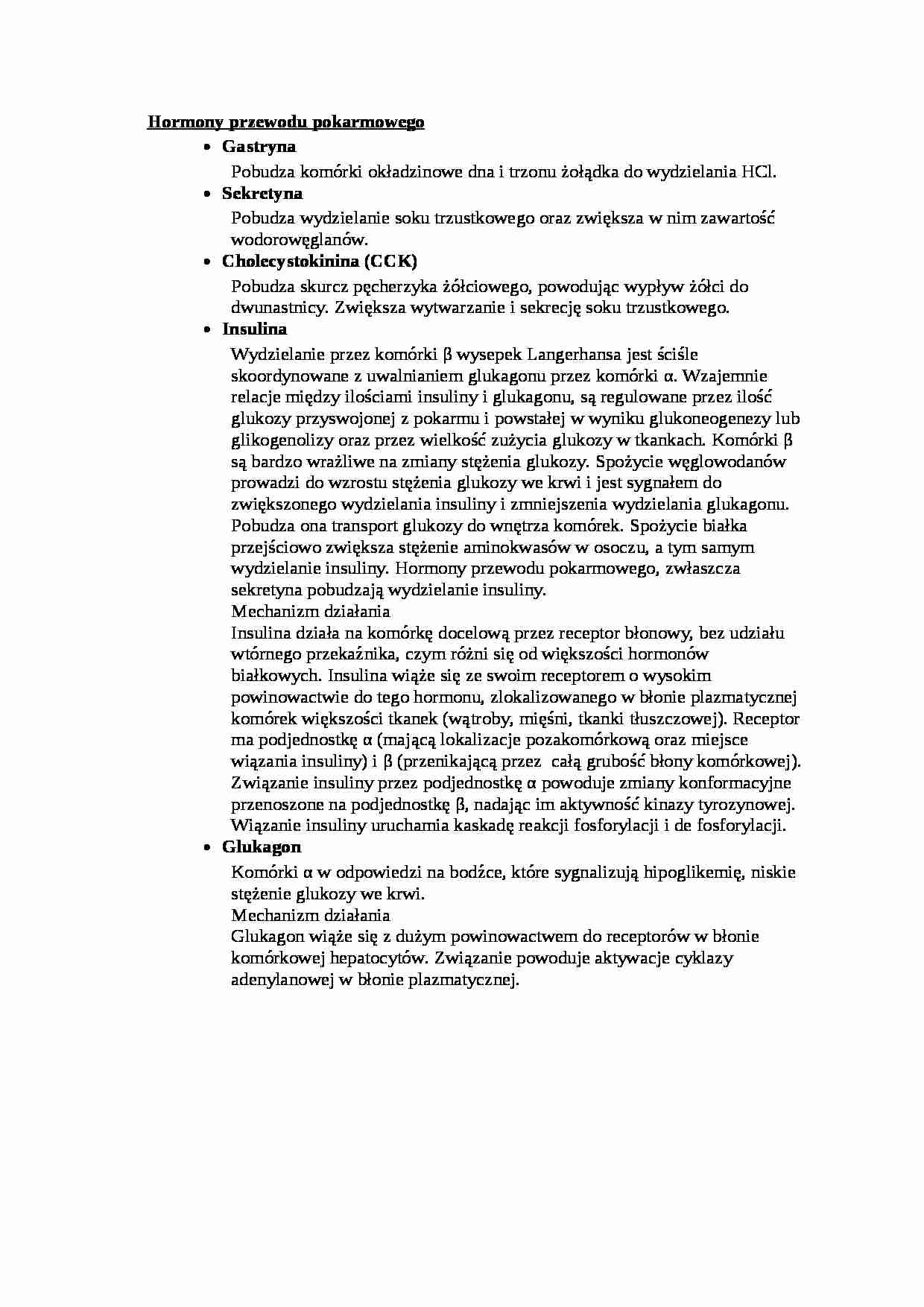 Hormony przewodu pokarmowego - omówienie - strona 1