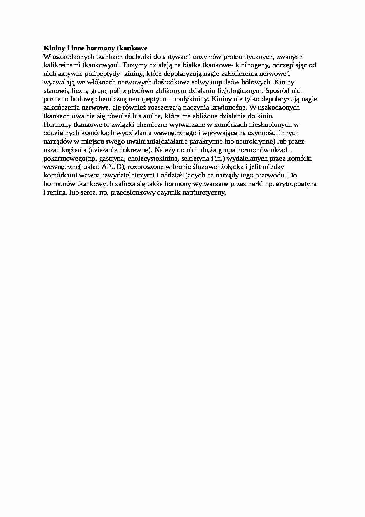 Kininy i inne hormony tkankowe - omówienie - strona 1