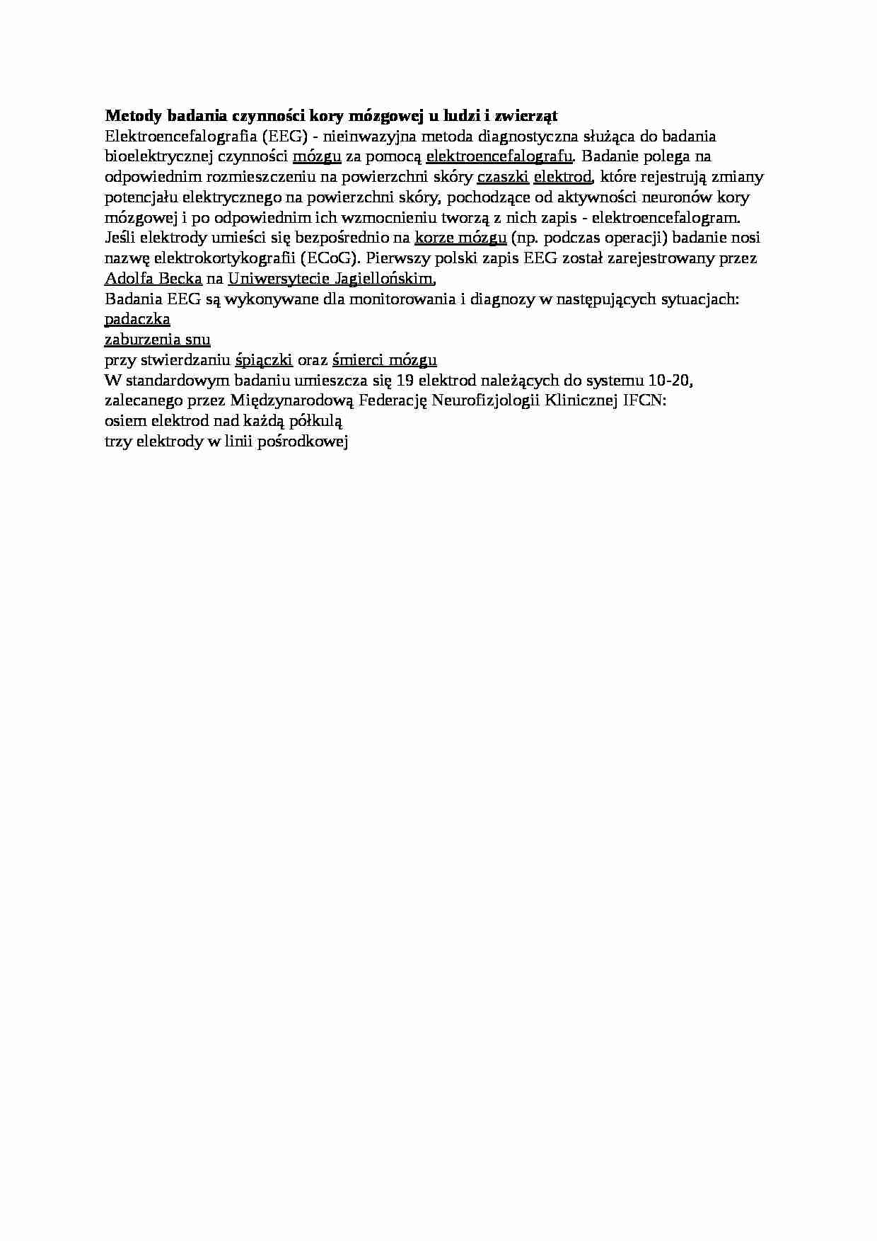 Metody badania czynności kory mózgowej - omówienie - strona 1