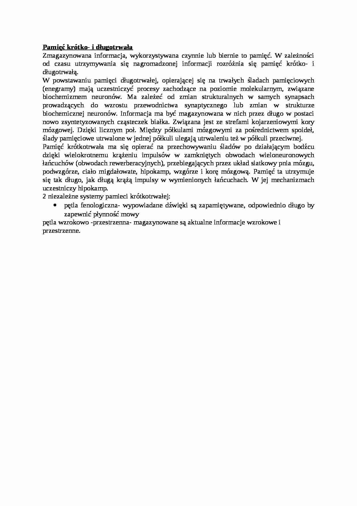 Pamięć krótko- i długotrwała - omówienie - strona 1
