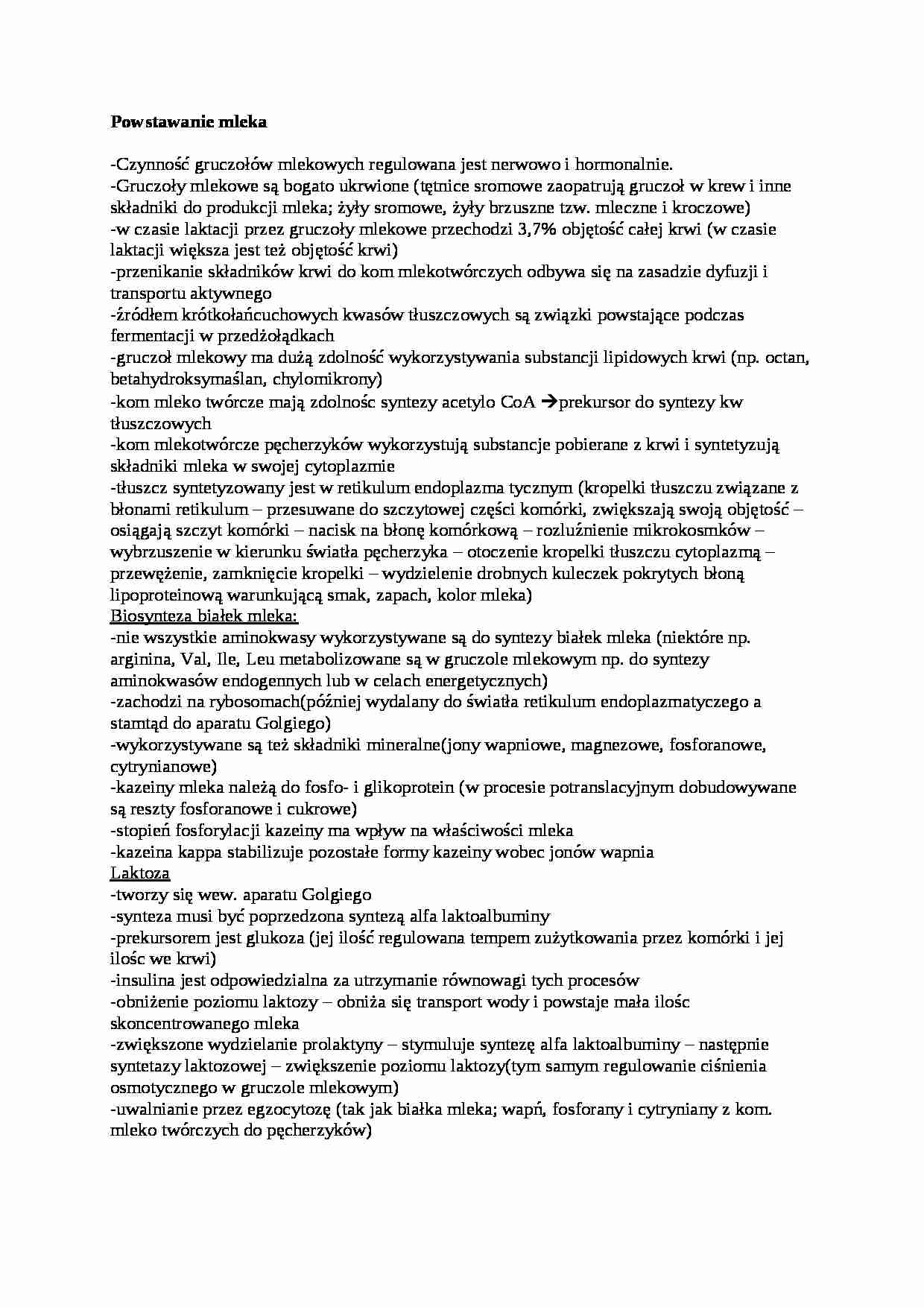 Powstawanie mleka - omówienie - strona 1