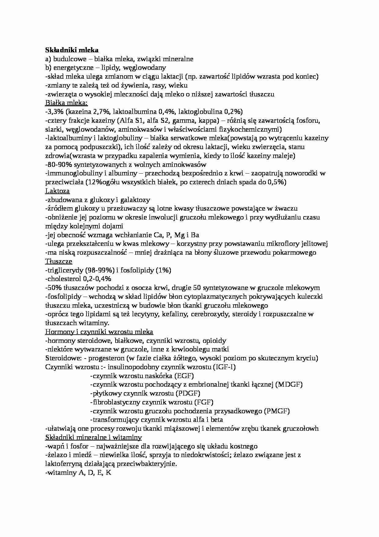 Składniki mleka - omówienie - strona 1