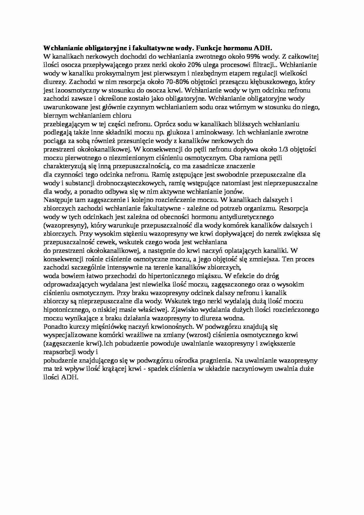 Wchłanianie obligatoryjne i fakultatywne wody - omówienie - strona 1