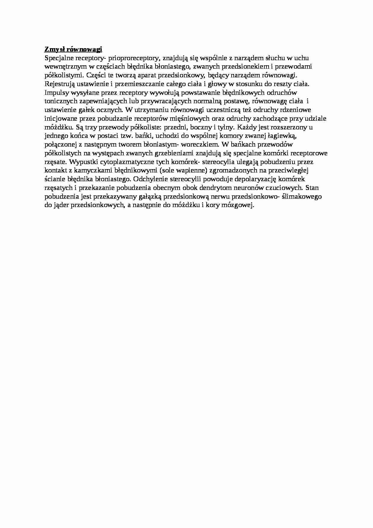 Zmysł równowagi - omówienie - strona 1