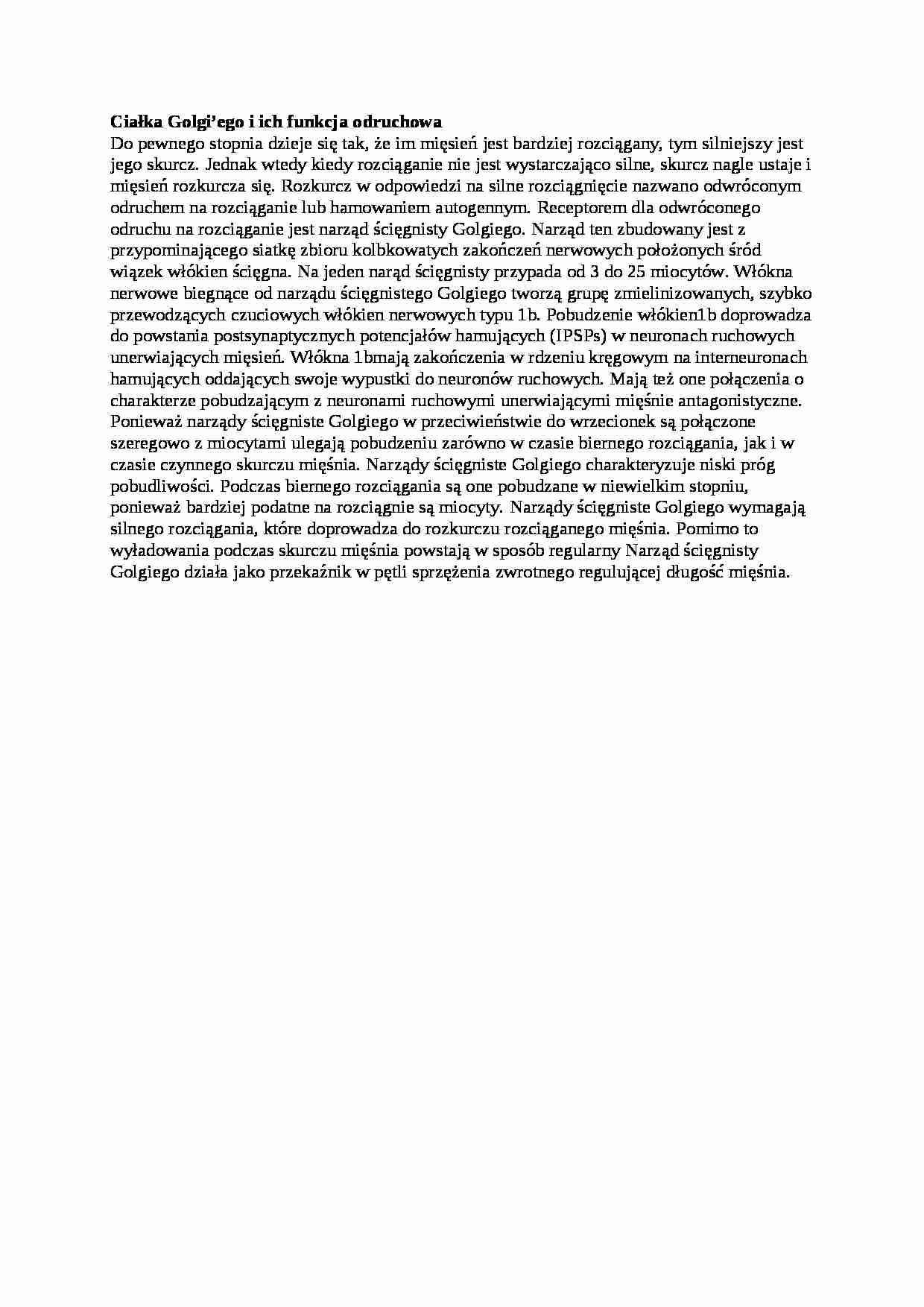 Ciałka Golgi'ego i ich funkcja, sem I-IV - strona 1