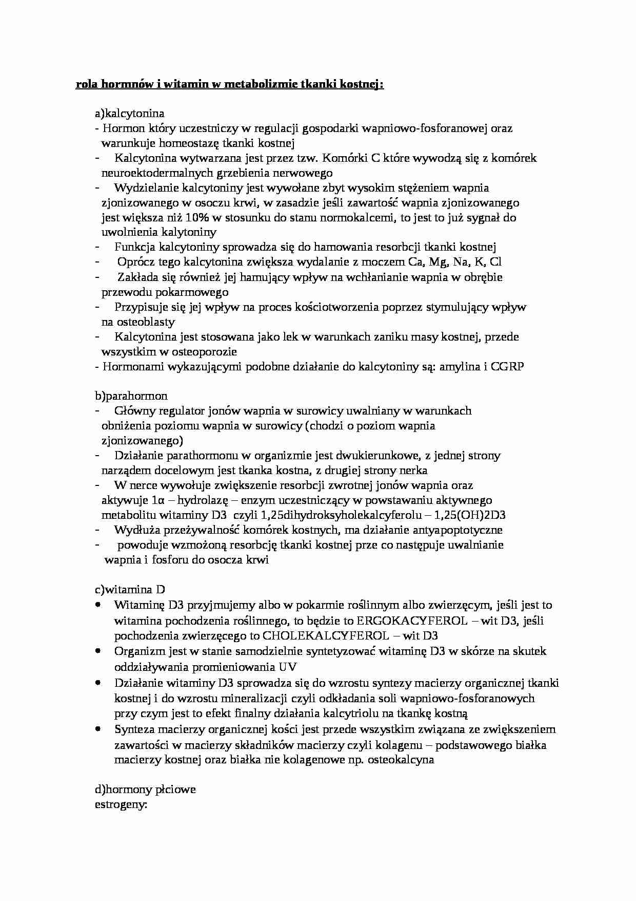 rola hormnów i witamin w metabolizmie tkanki kostnej - omówienie, sem I-IV - strona 1