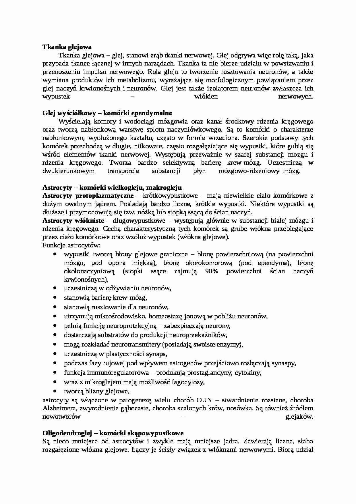 Tkanka glejowa - omówienie, sem I-IV - strona 1