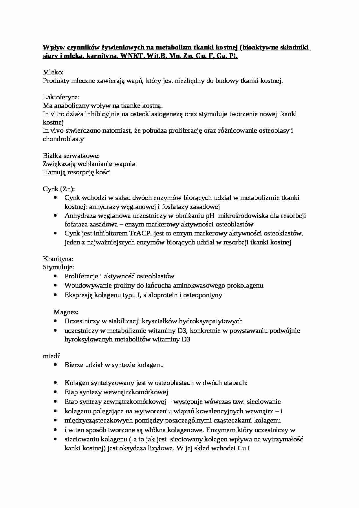 wpływ czynników żywieniowych na metabolizm tkanki kostnej  - omówienie, sem I-IV - strona 1