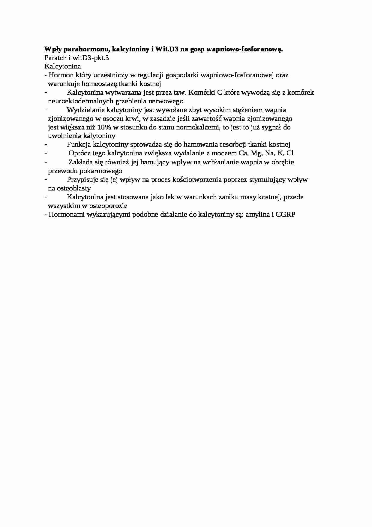 wpływ parahormonu, kalcytoniny i witaminy D3 na gospodarkę waponiowo-fosforową , sem I-IV - strona 1