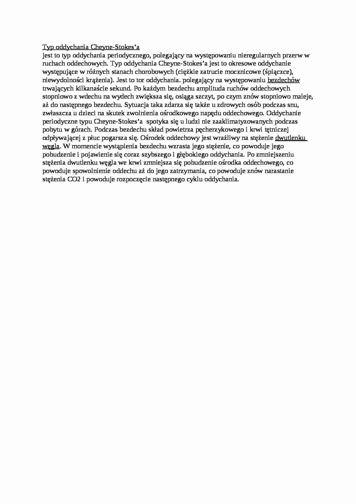 Opracowanie - typ oddychania Cheyne Stokes'a - strona 1