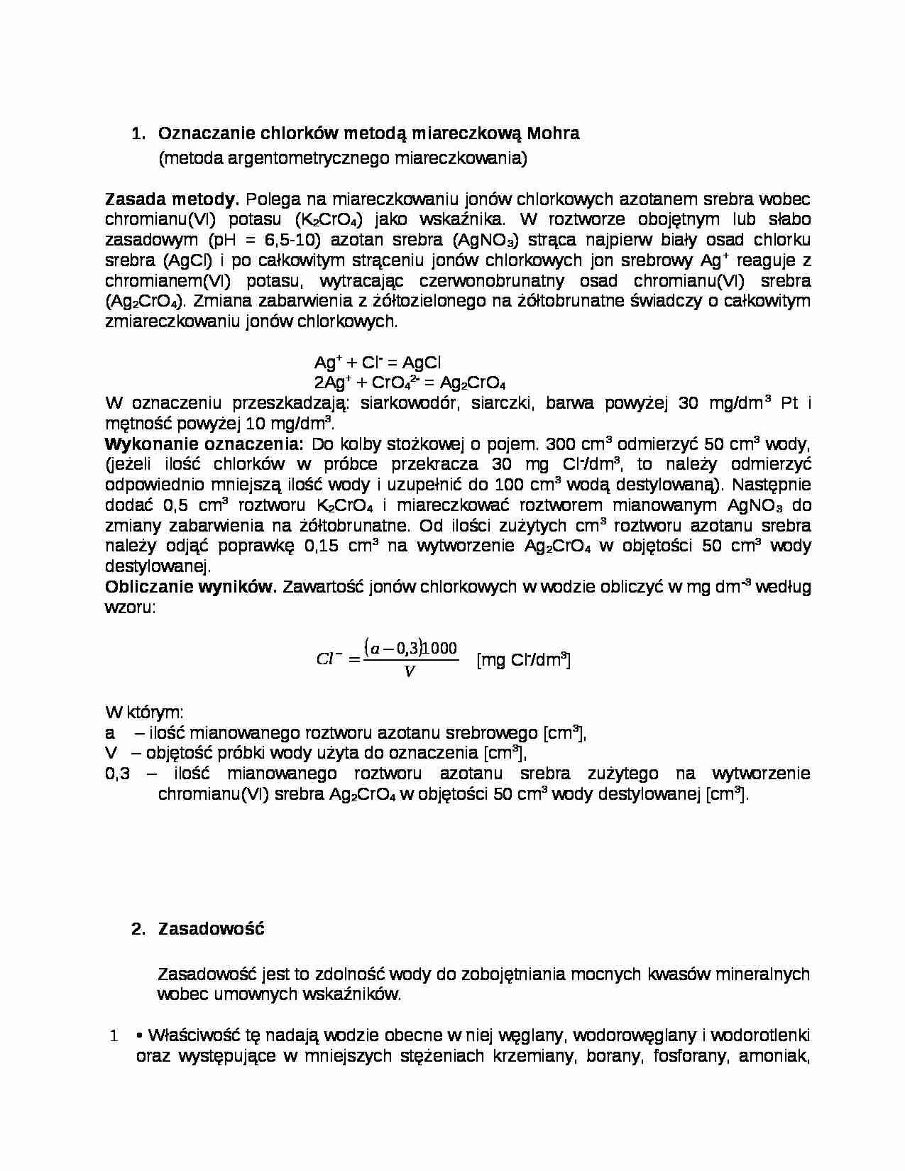 Zasadowosc i kwasowość wody i metoda miareczkowania - strona 1