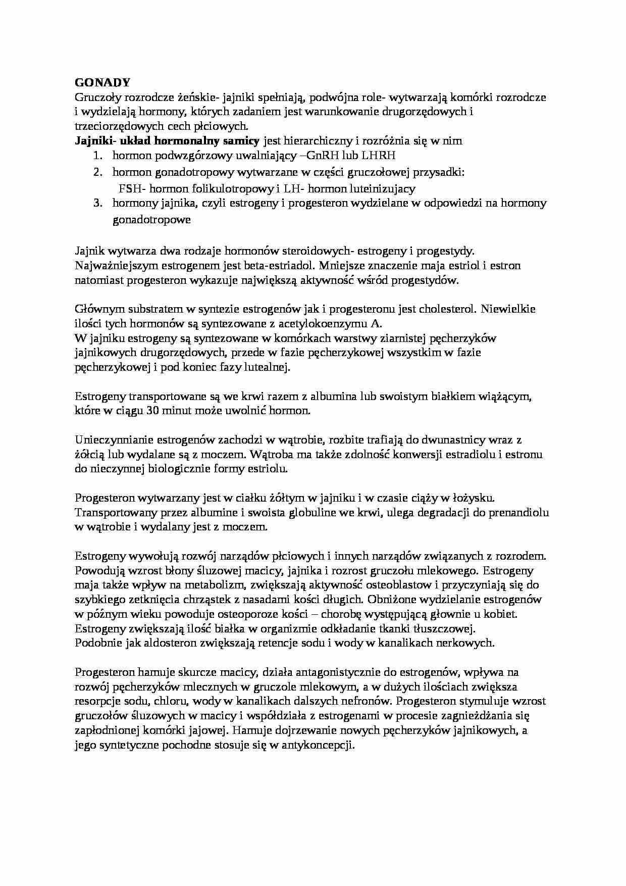 Wykład - gonady i ich funkcje - strona 1