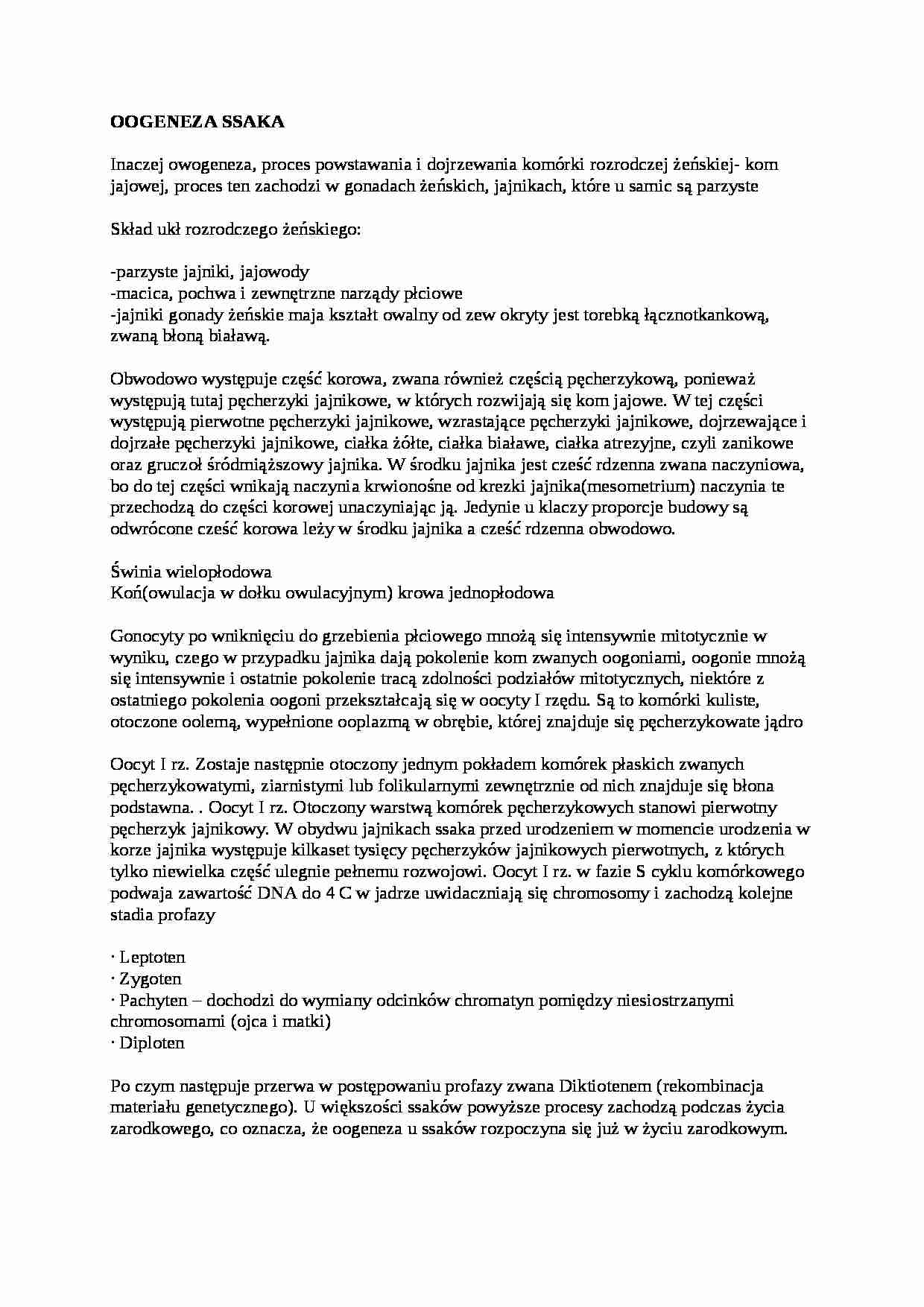 Wykład - oogeneza ssaków - strona 1