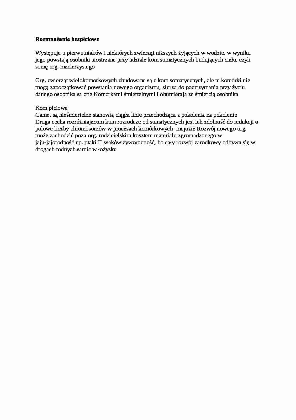 Opracowanie - rozmnazanie bezpłciowe - strona 1