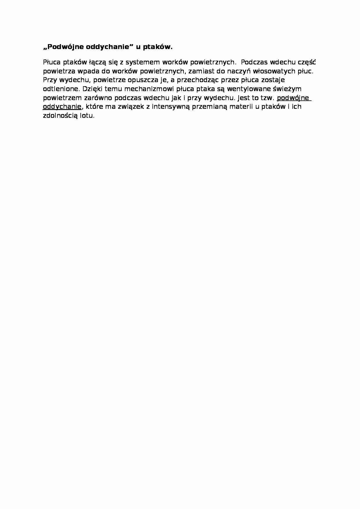 Opracowanie - oddychanie podwójne u ptaków - strona 1