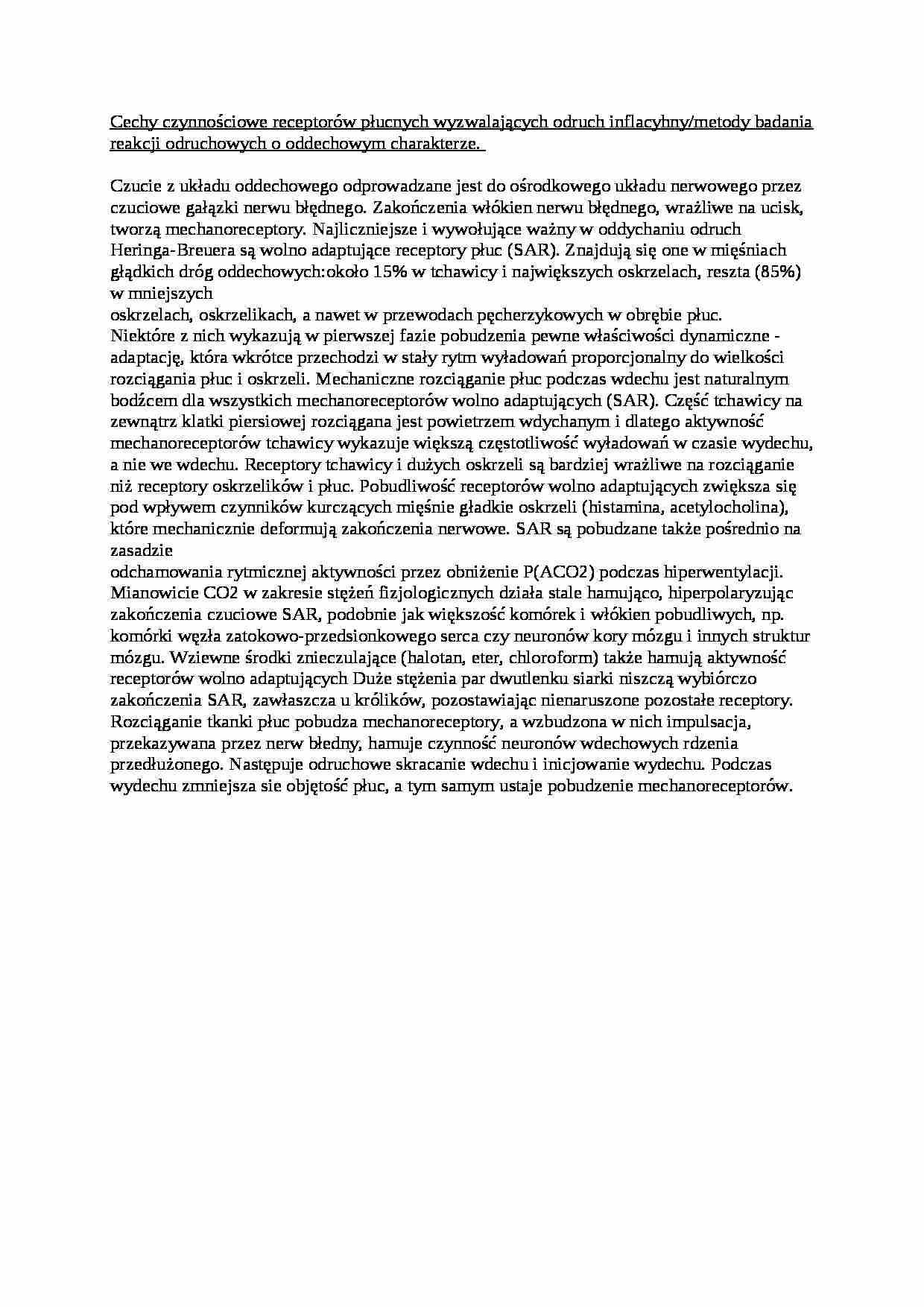Wykład - cechy czynnościowe receptorów płucnych - strona 1