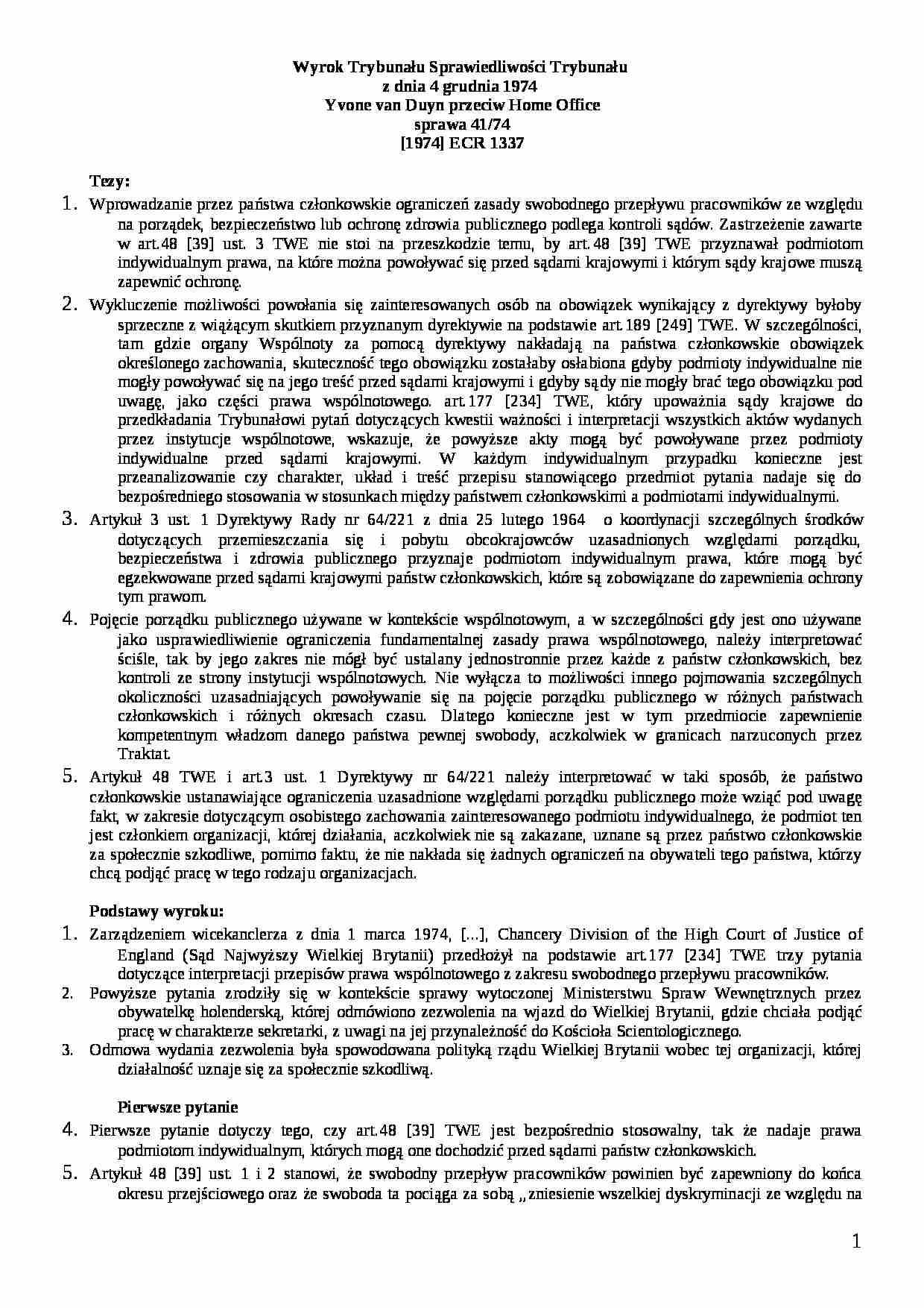 Prawo instytucjnalne Unii Europejskie - wyrok - strona 1