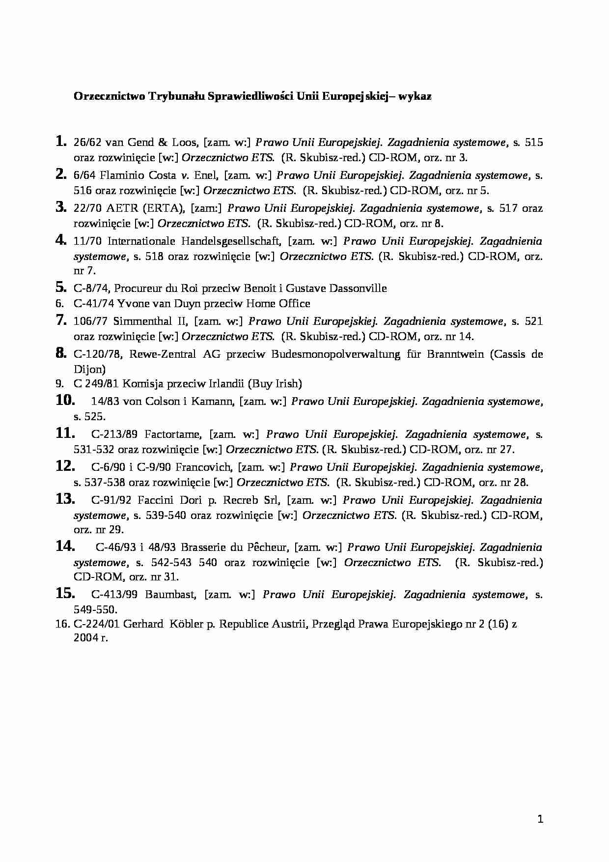 Orzecznictwo TSUE - wykaz - strona 1
